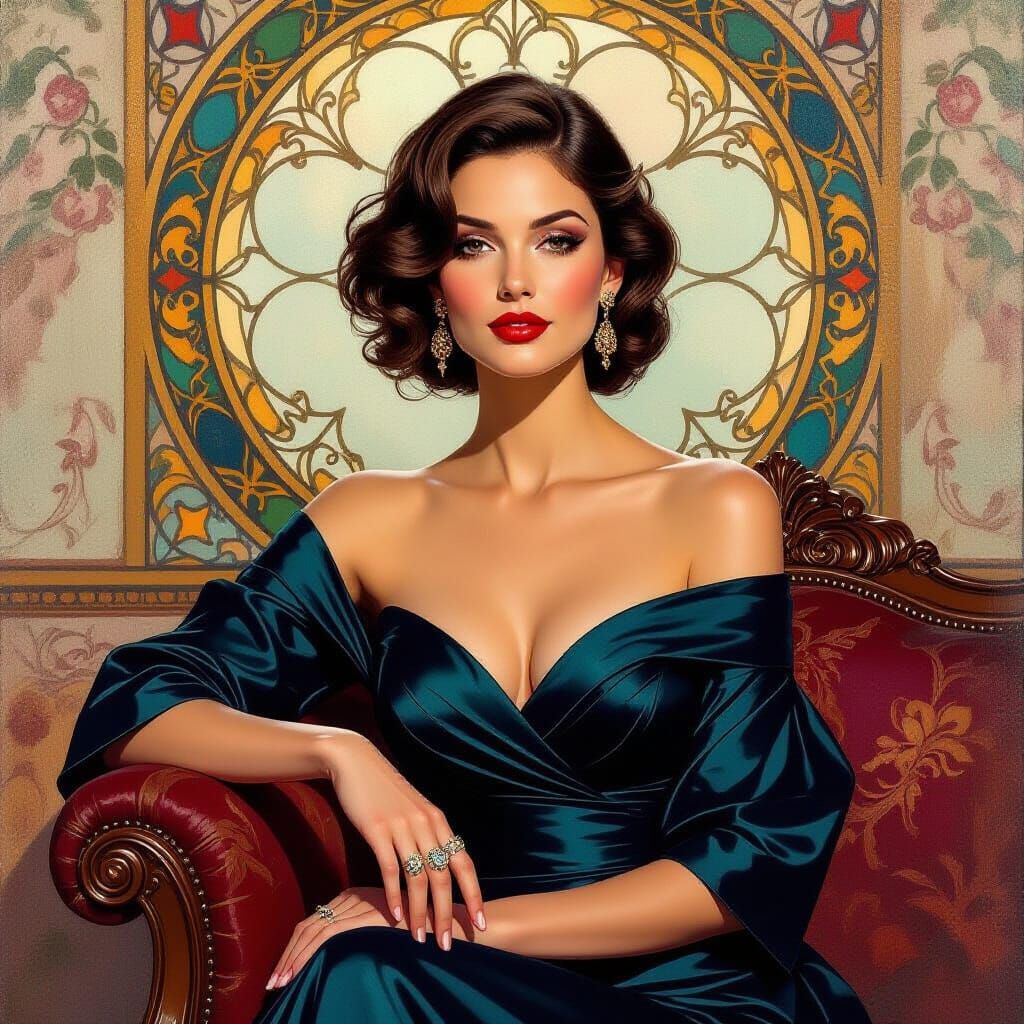 Elegant Woman Portrait in Art Nouveau Style