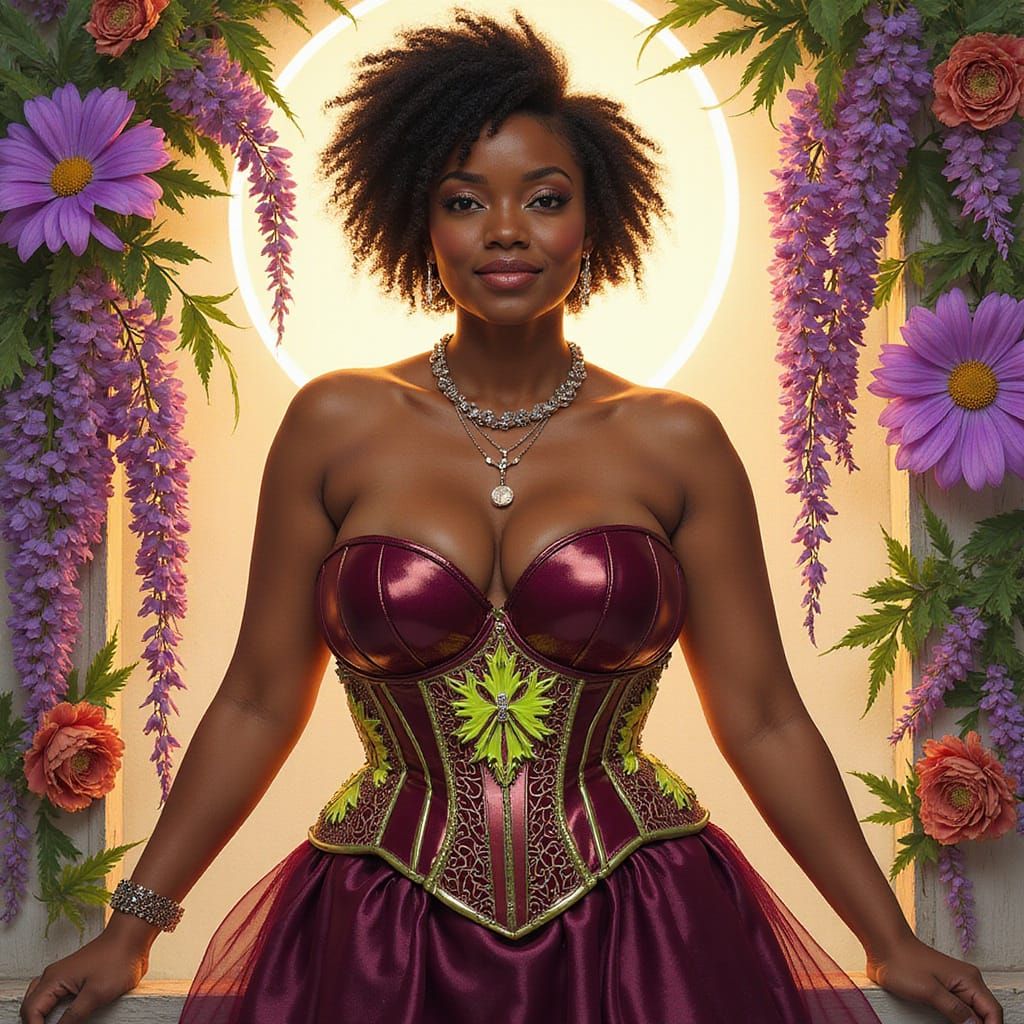 African Woman with Adinkra Halo in Digital Watercolor