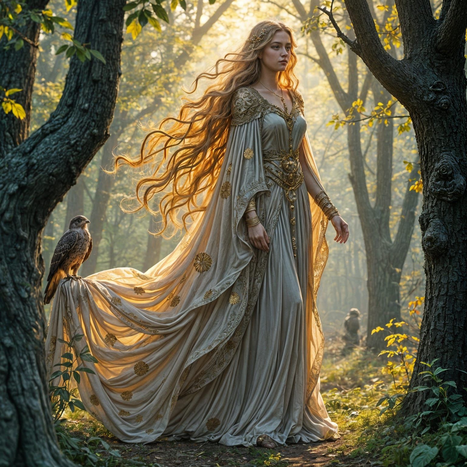 Freyja in Enchanted Forest: Art Nouveau Image