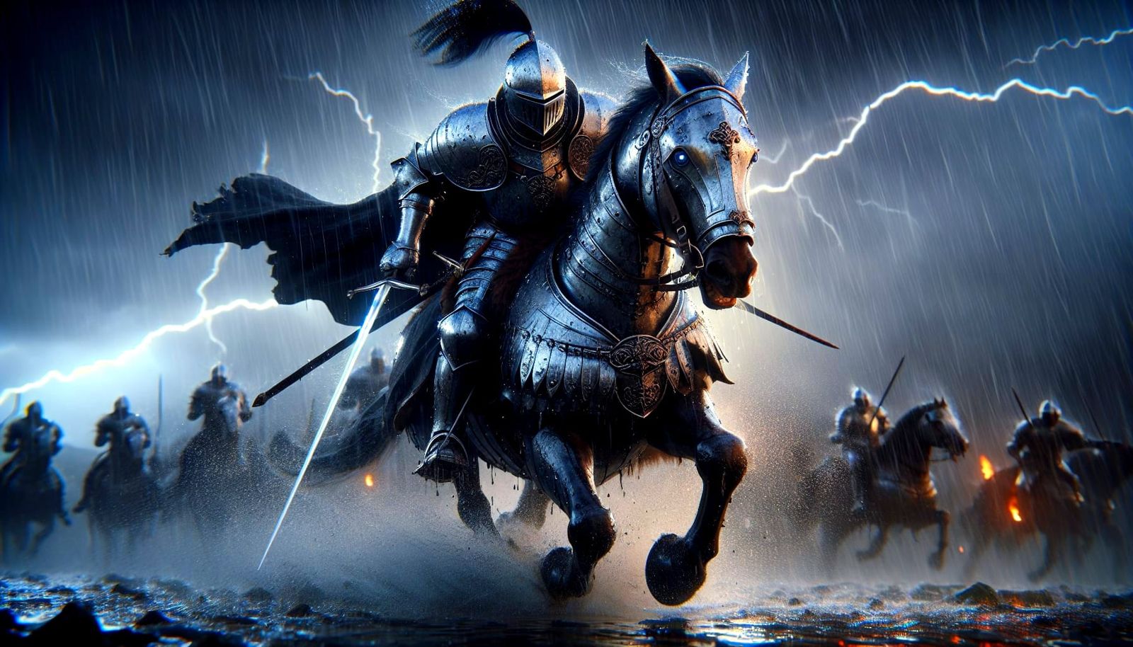 Battle-Hardened Knight Rides into the Stormy Night
