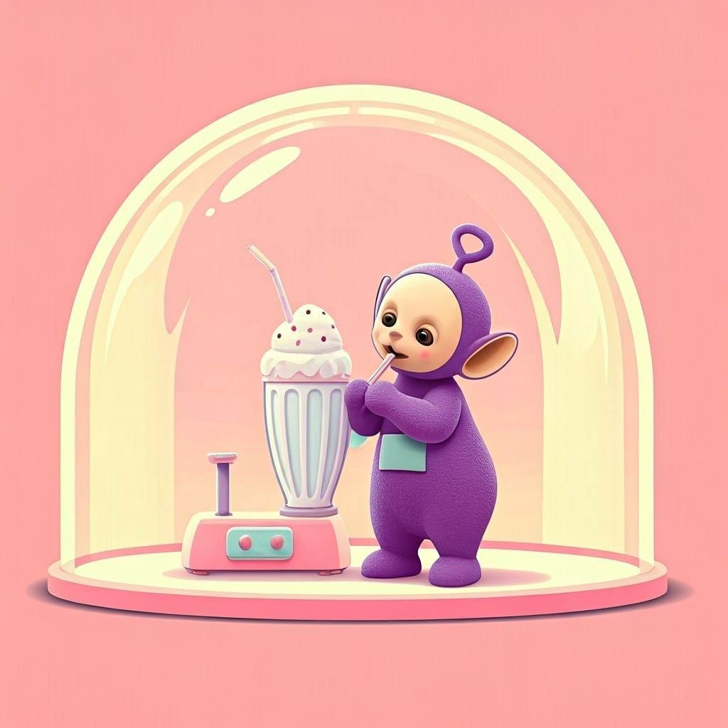 Vibrant Cartoon Teletubby Enjoys Whimsical Milkshake