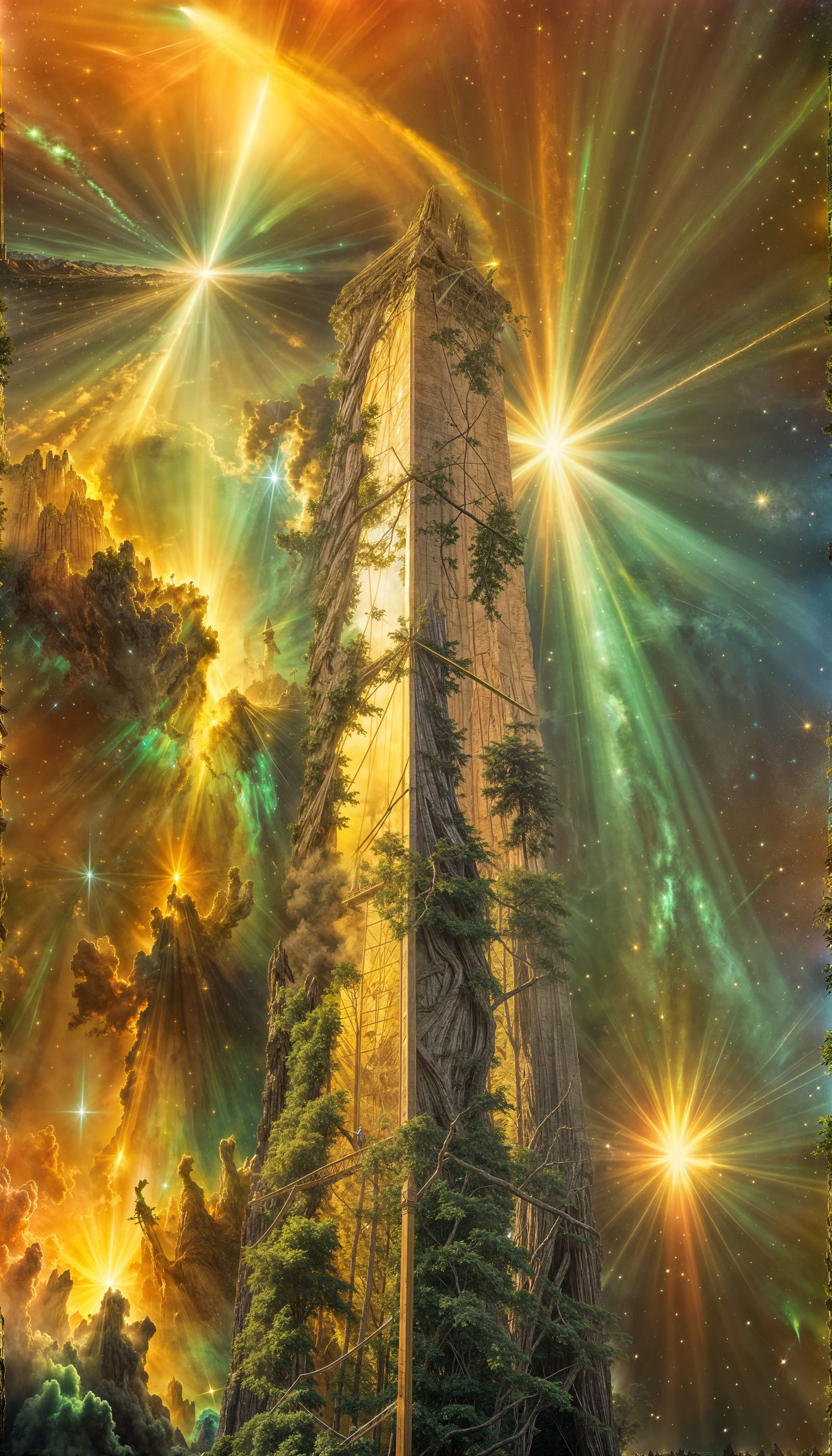 Reverse Kintsugi: Pine Tree Infects Golden Obelisk