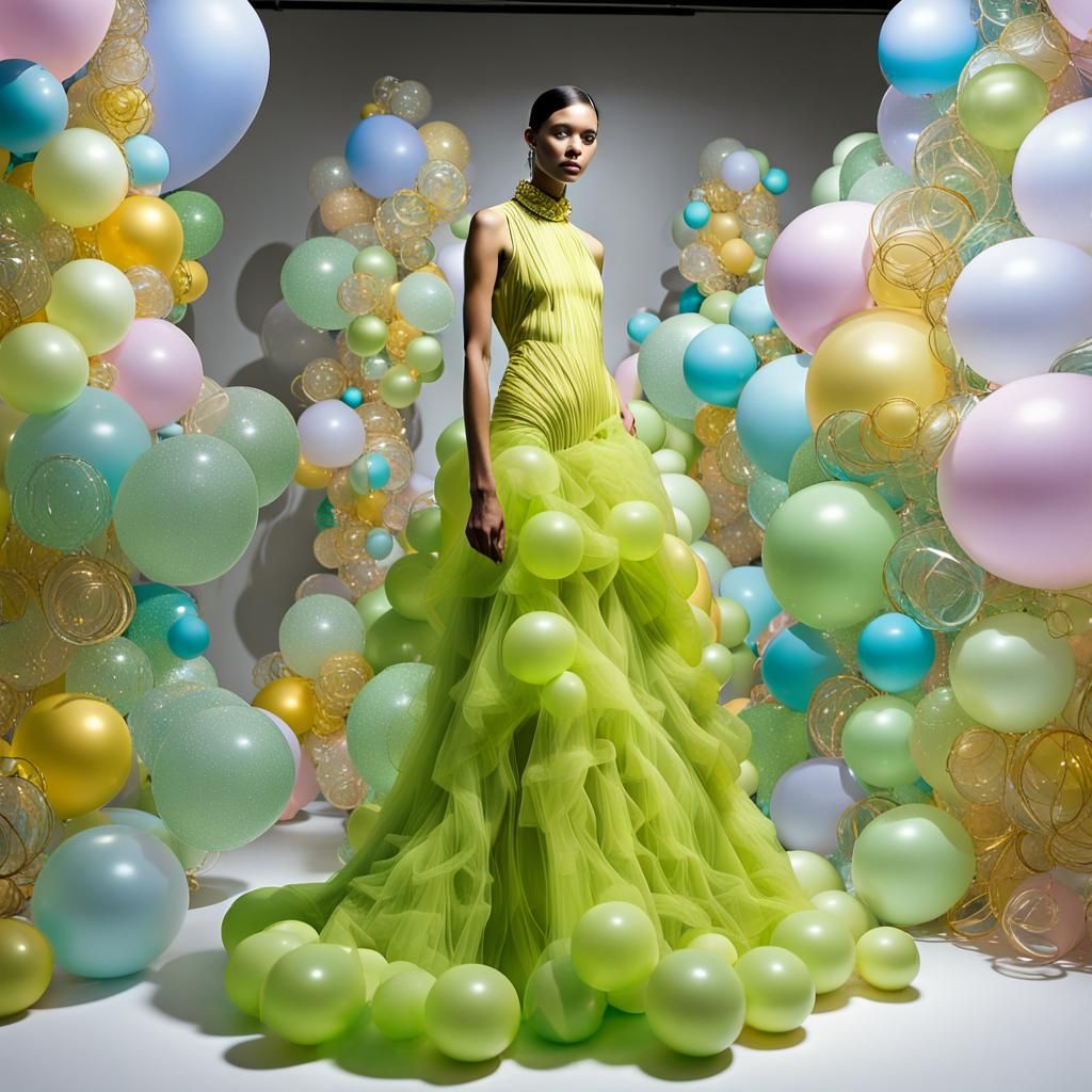 AI Fashion Model in Pastel Fabric Panels