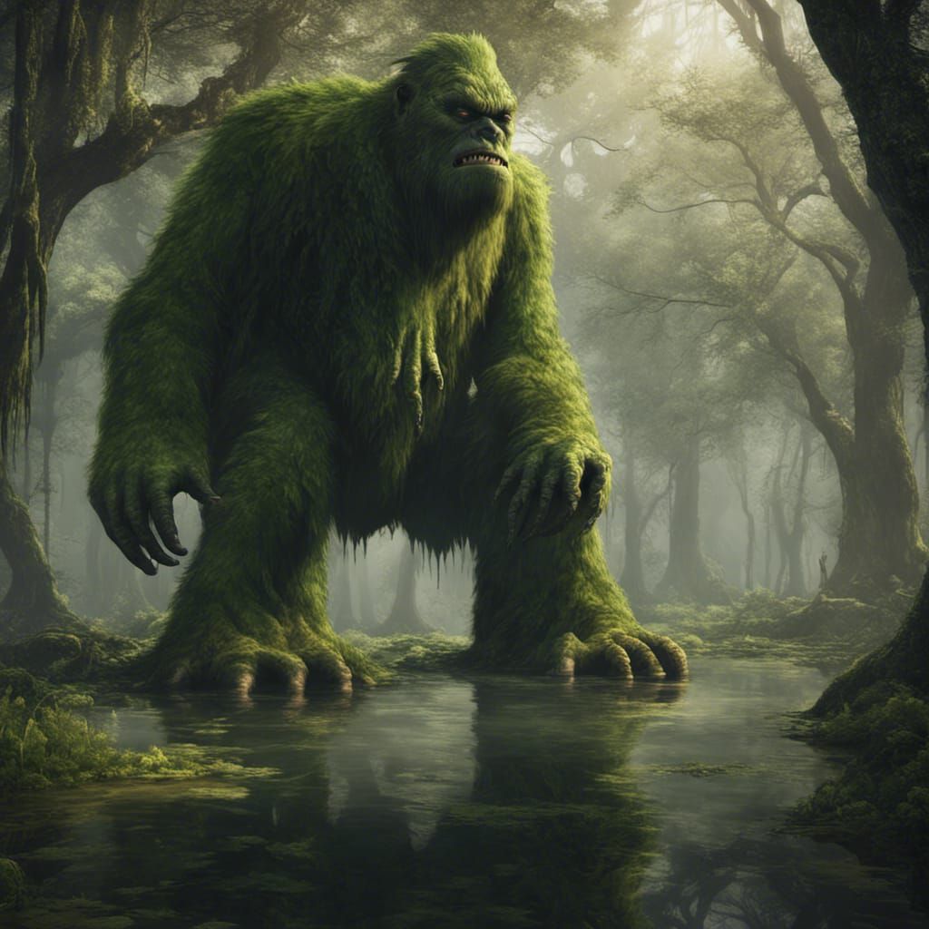Giant Swamp Monster in Lush, Detailed Environment