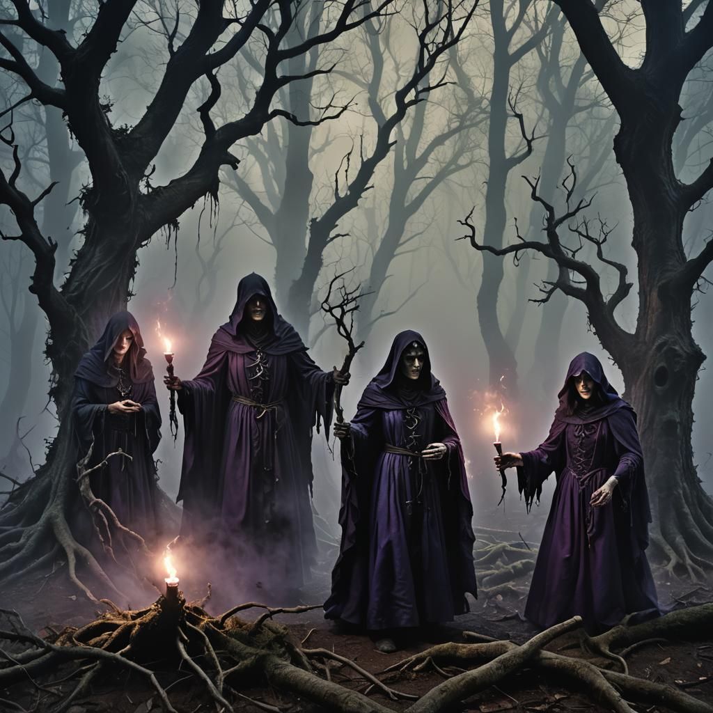 Evil Hags Casting Spells in Haunted Forest