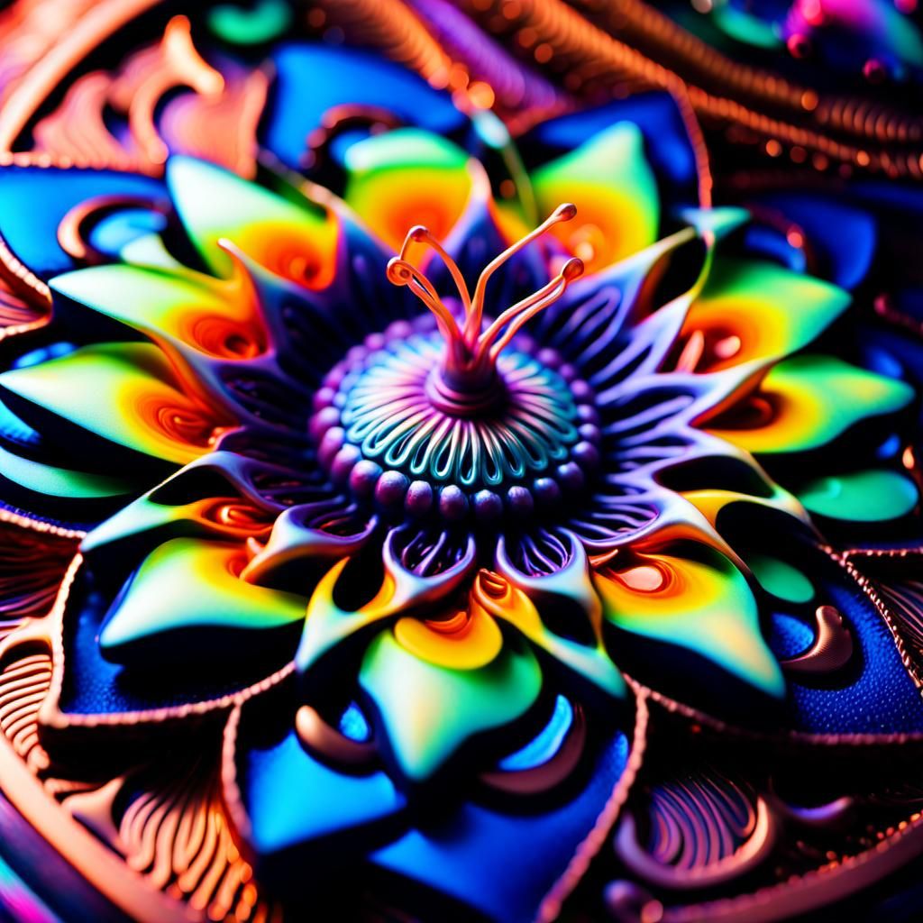 Intricate Passionflower Mandala in Copper and Neon