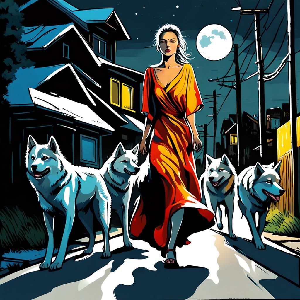 Woman's Night Walk: Graffiti Art Wolves