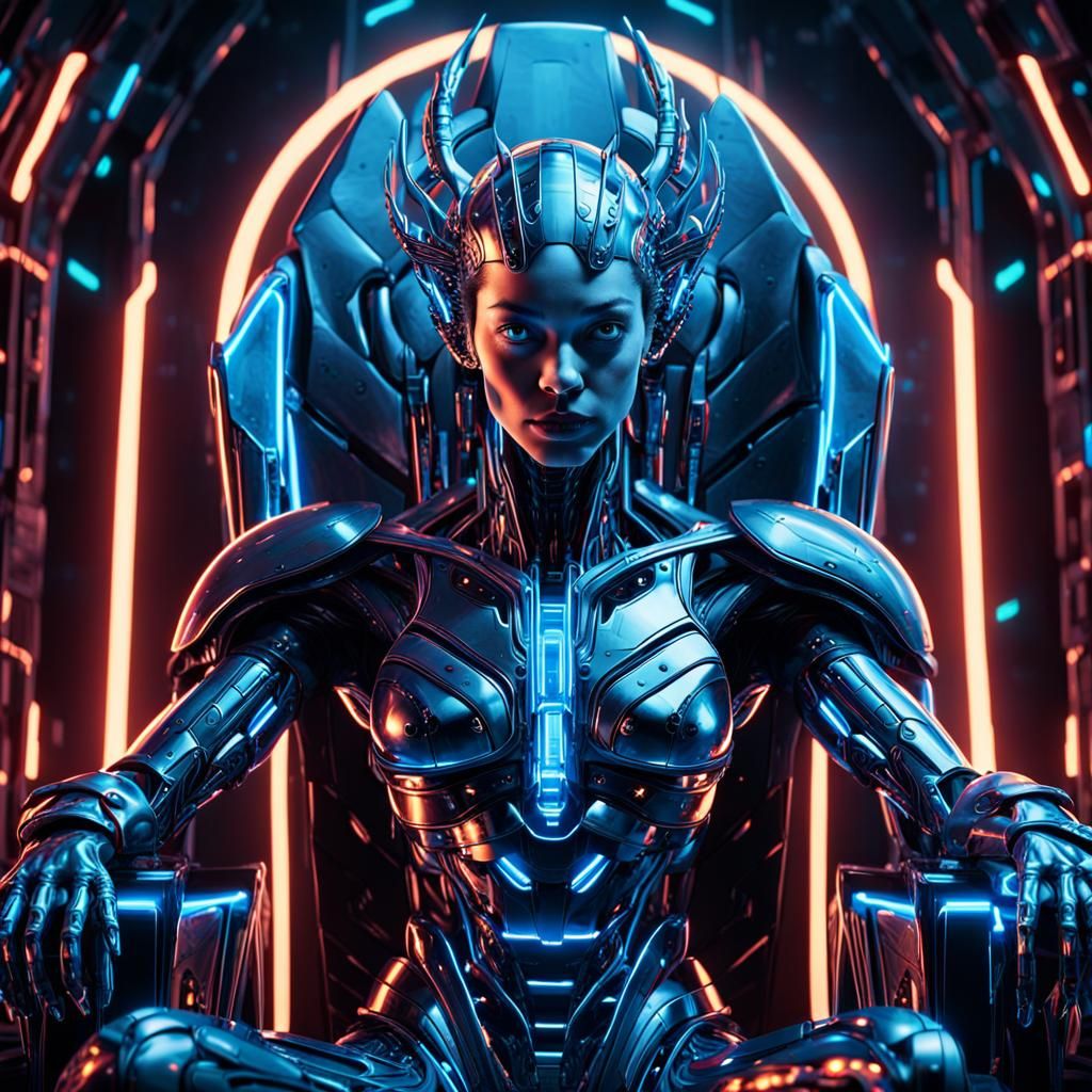 Cyborg Alien Queen on Hi-Tech Throne