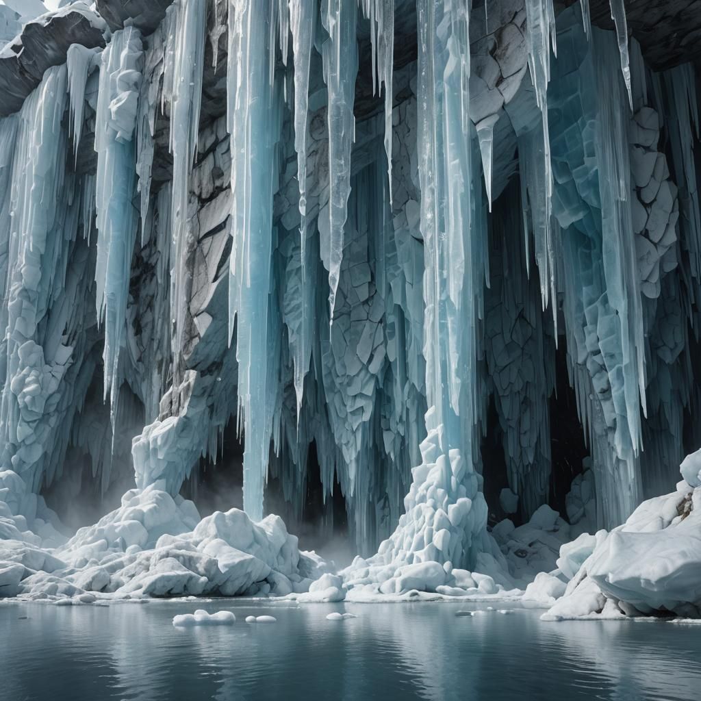 Towering Ice Waterfall in Hypermodern Style