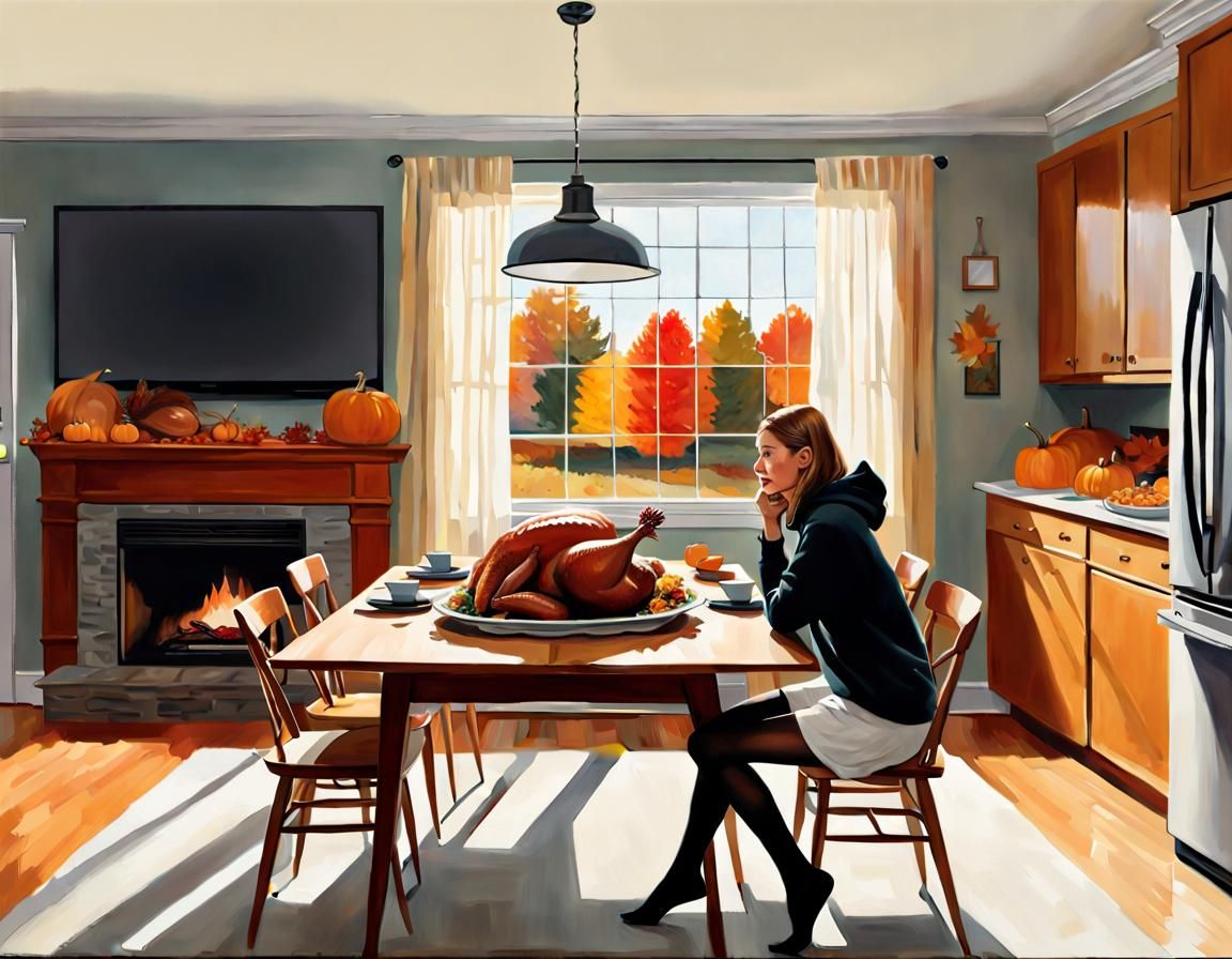 Thanksgiving Dinner in Style of Edward Hopper