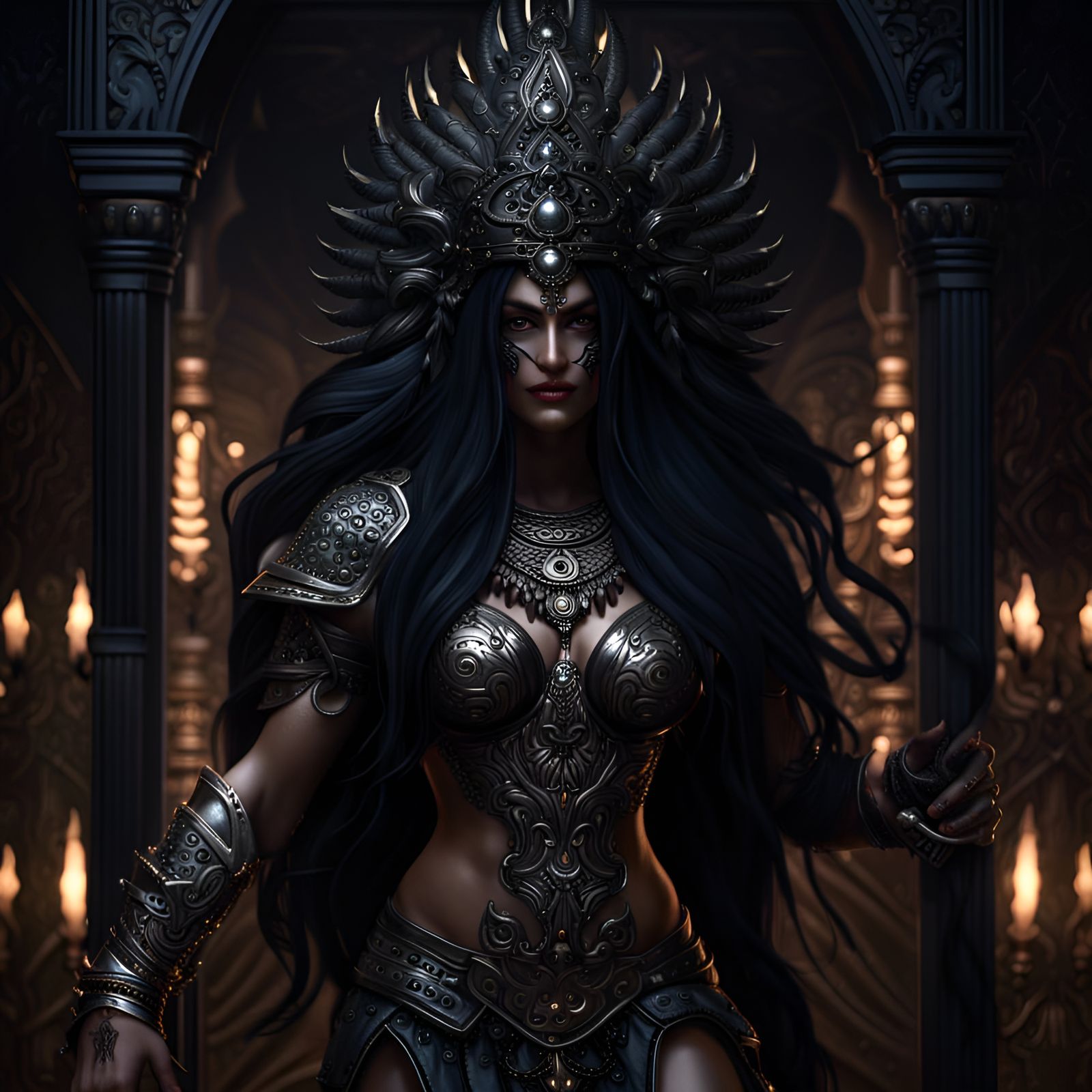 Indian Goddess of the Underworld in Dark Armor