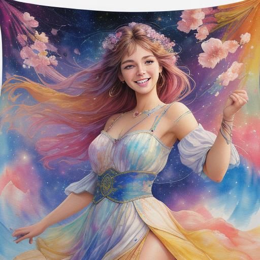 Woman Dancing with Stars in Gouache Style