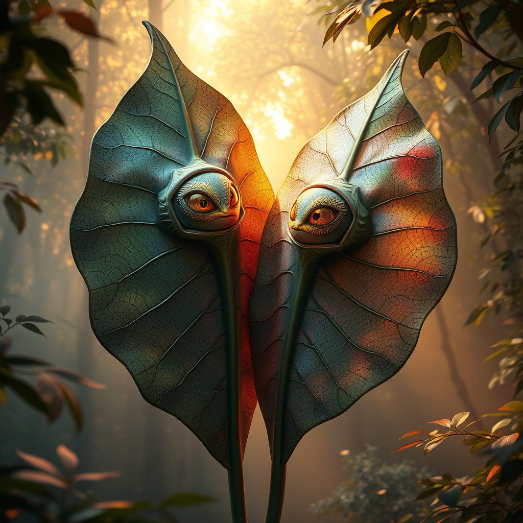 Iridescent Leaves Embrace in Misty Forest: 8K Fantasy Art