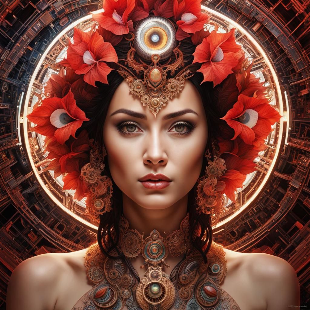 Gothic Tahitian Woman Portrait with Bioluminescent Details