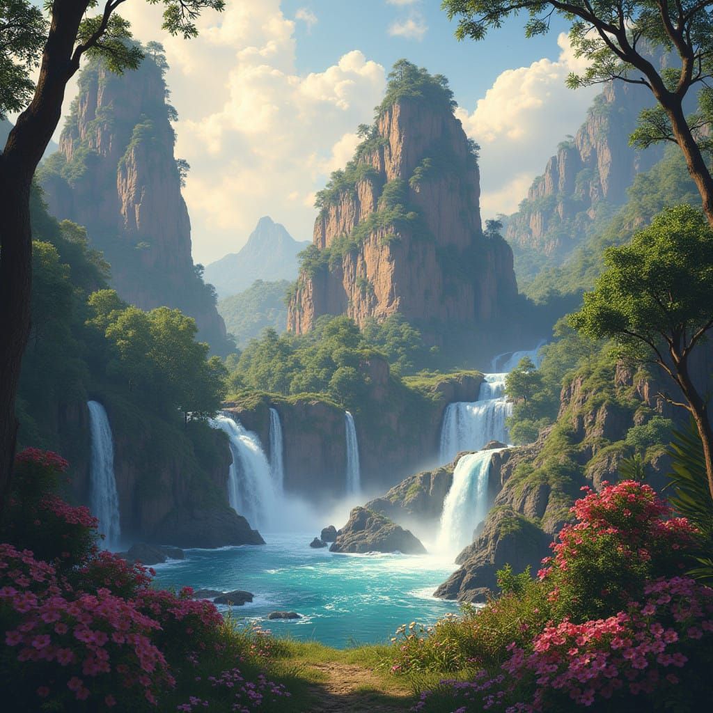 Vibrant Summer Landscape in Fantastical, High-Resolution Sty...