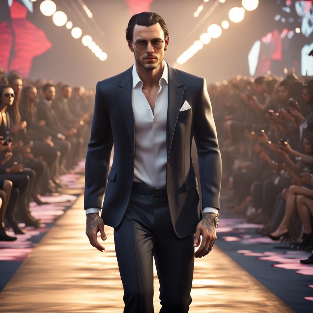 Handsome Model on Runway in GTA V Style