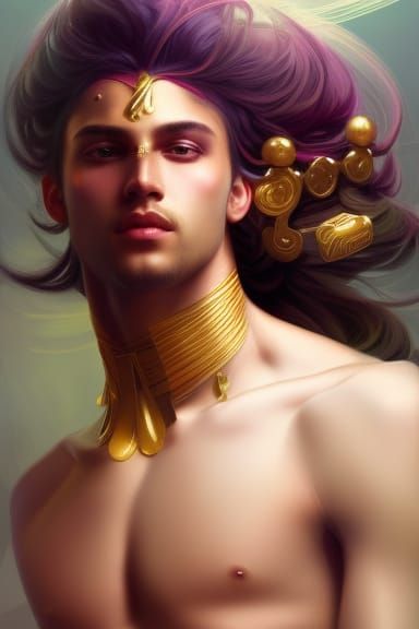 Ethereal God Portrait with Gold Accessories