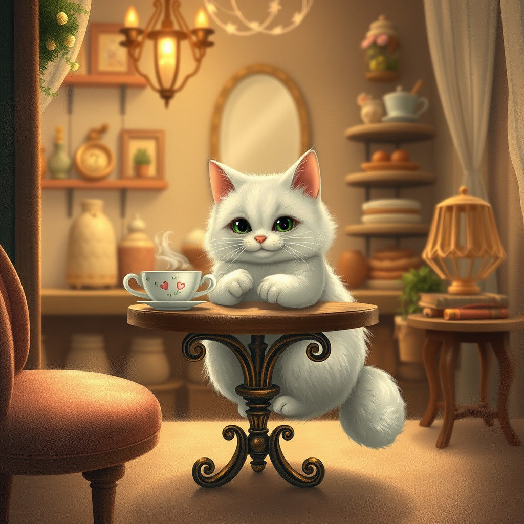 Jelly Cat Coffee in Whimsical Miyazaki Style