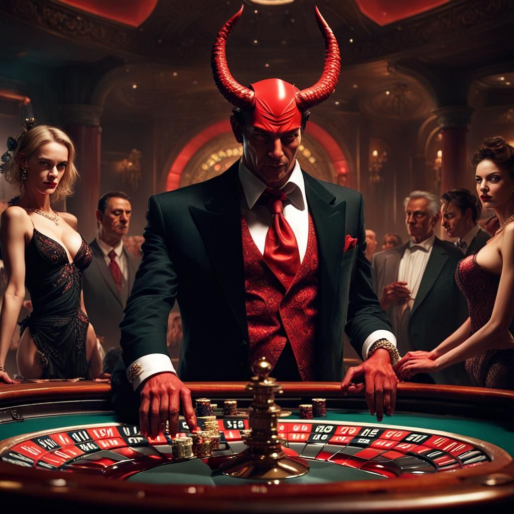 Devil at the Roulette Table in Casino Setting