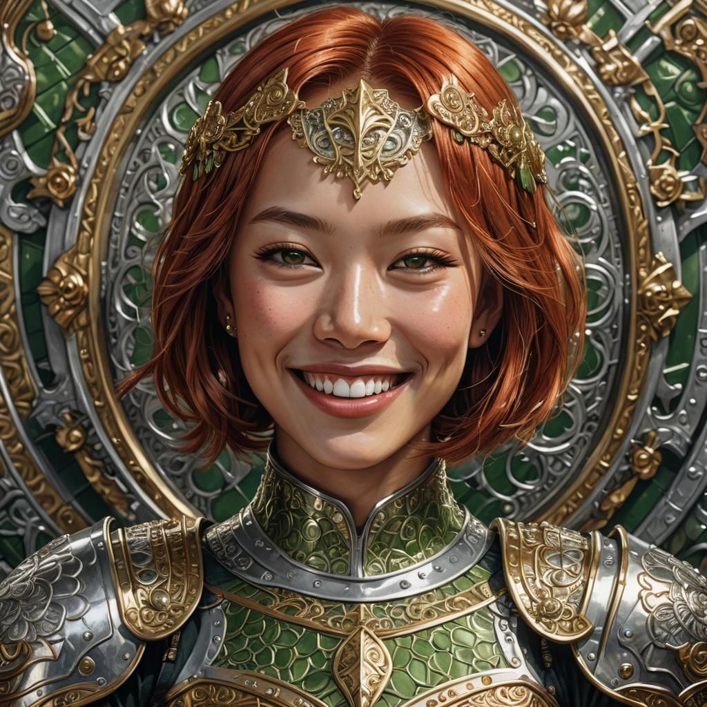 Half-Asian Woman in Silver Armor Portrait