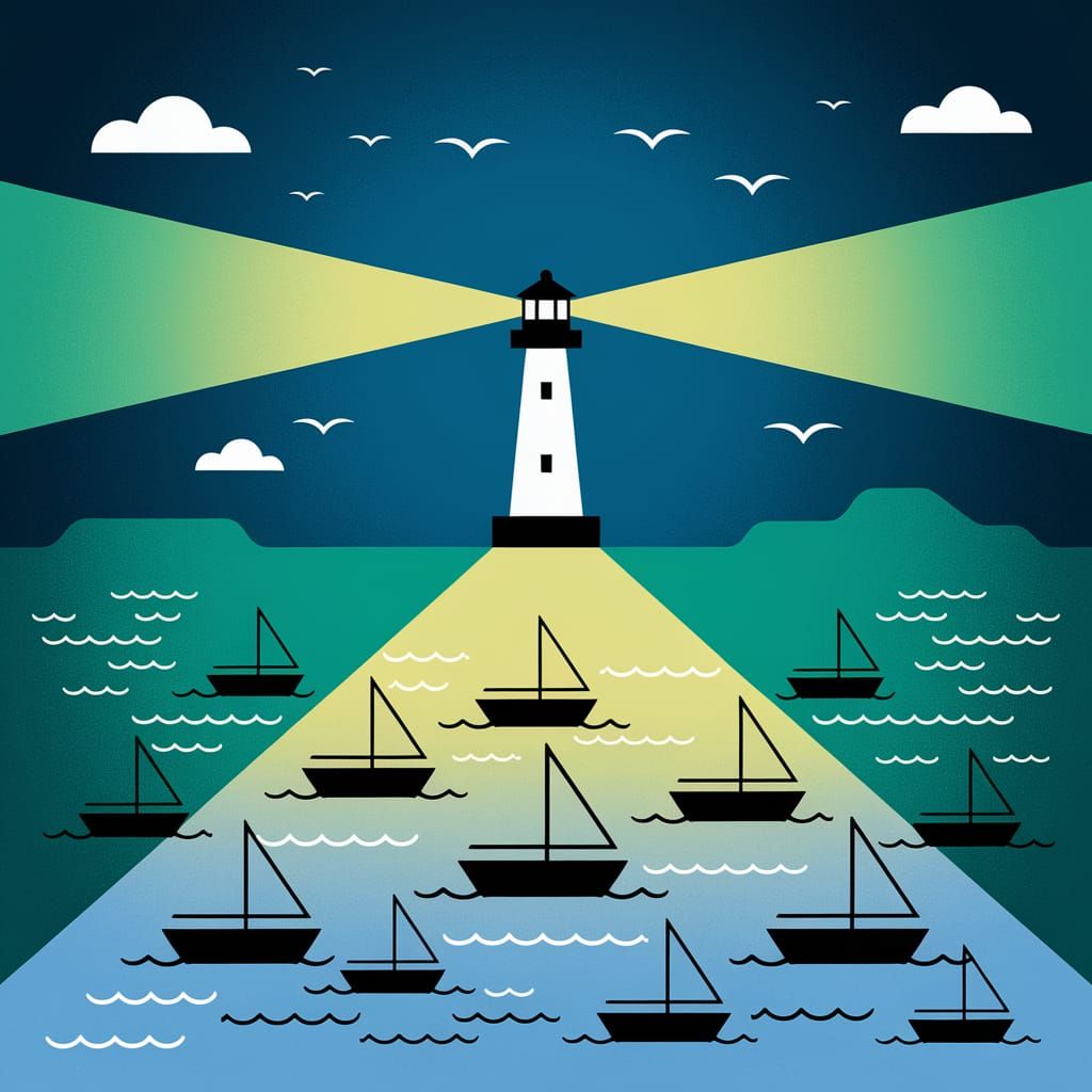 Lighthouse Fleet Sailing to Green Bay in Flat Design