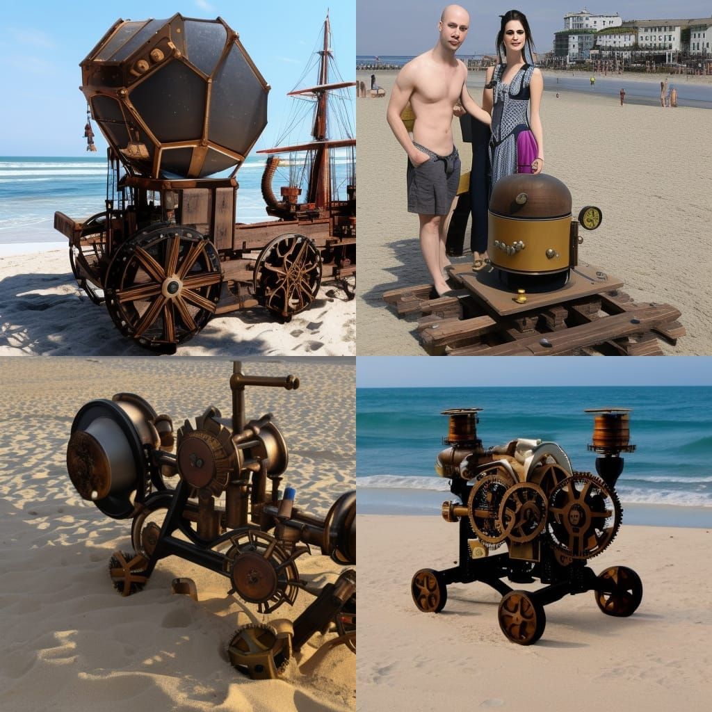 Steampunk Spaceship Sandcastle on the Beach