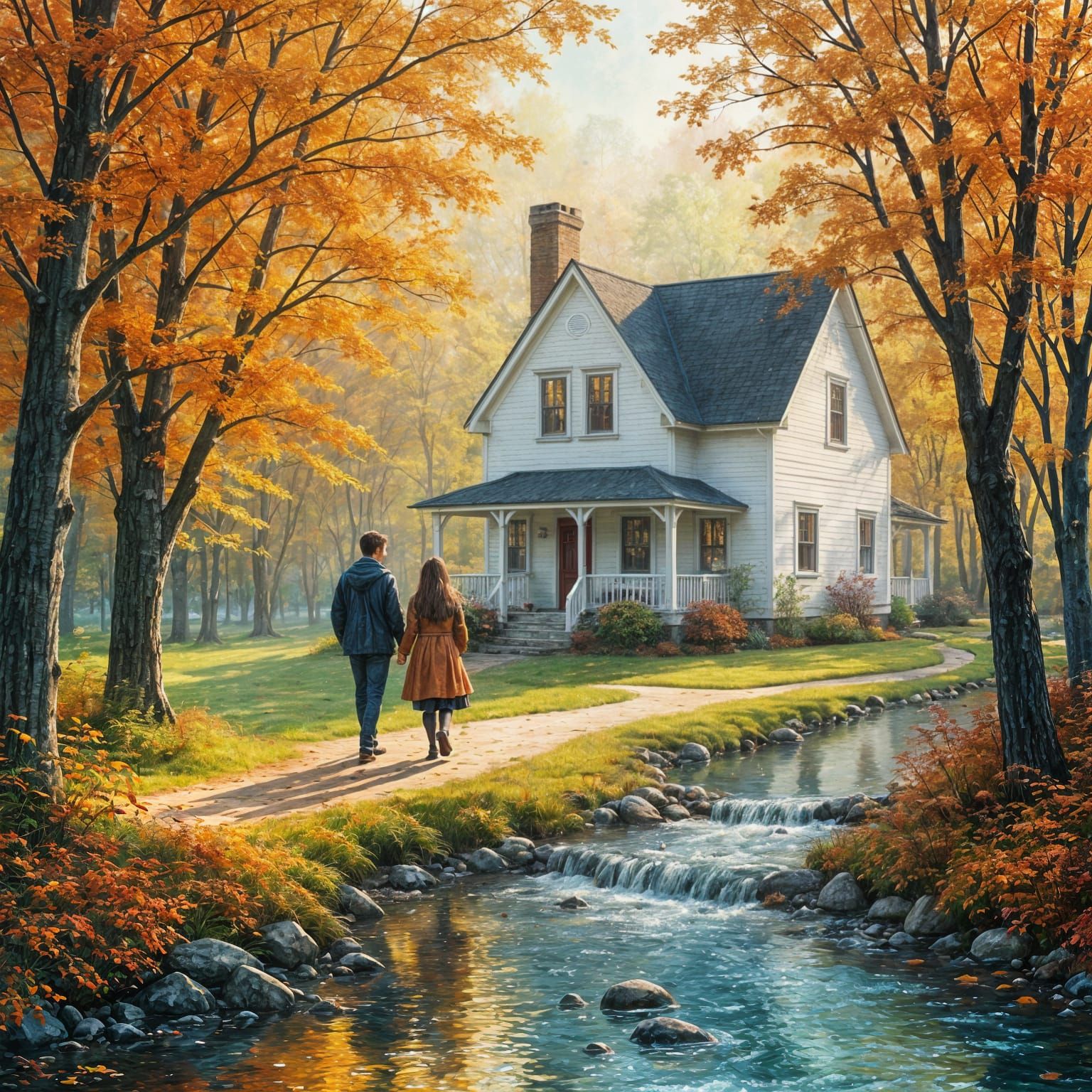 Enchanted Autumn Retreat in Whimsical Impressionist Style