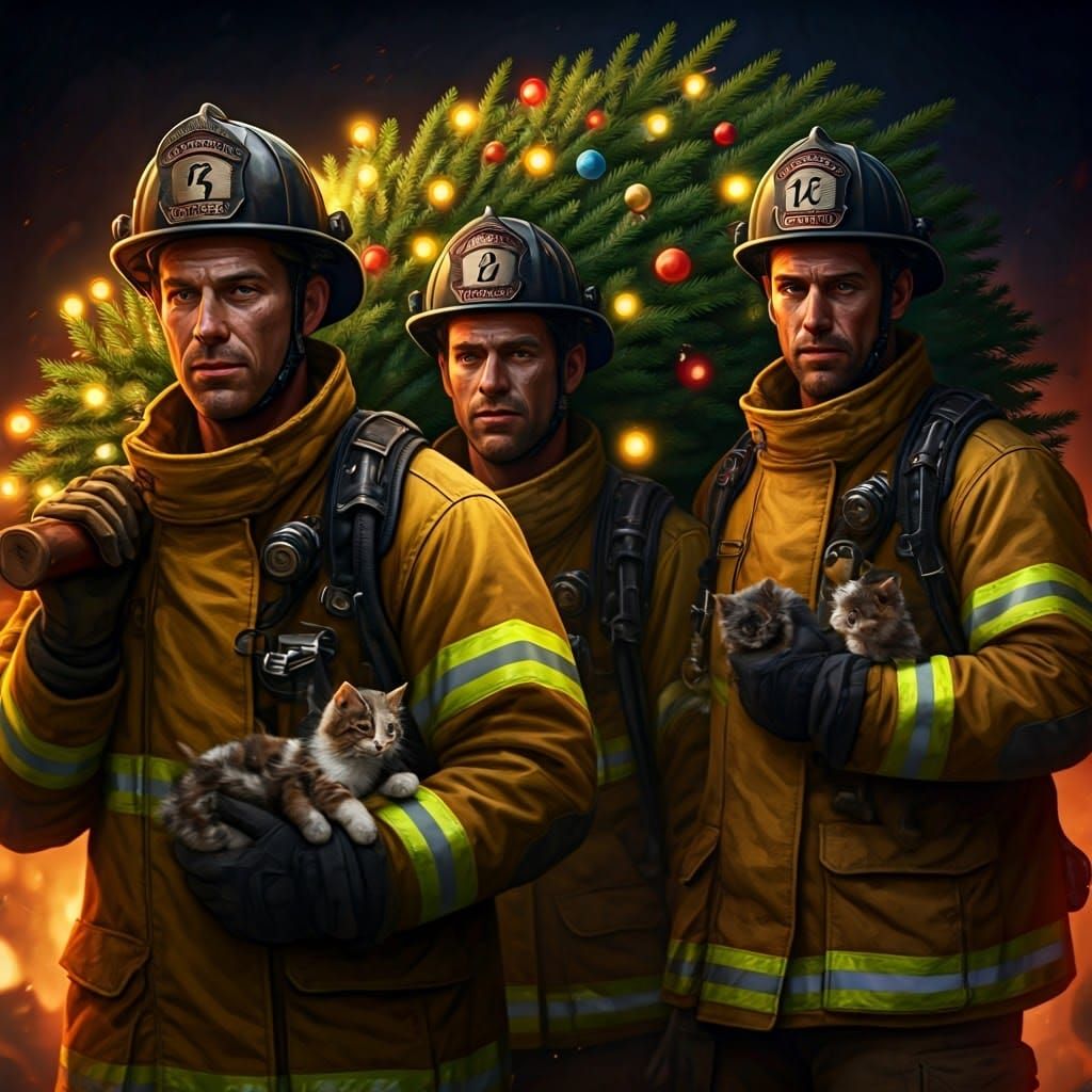 Handsome Australian Firefighters Carry Christmas Tree and Ki...