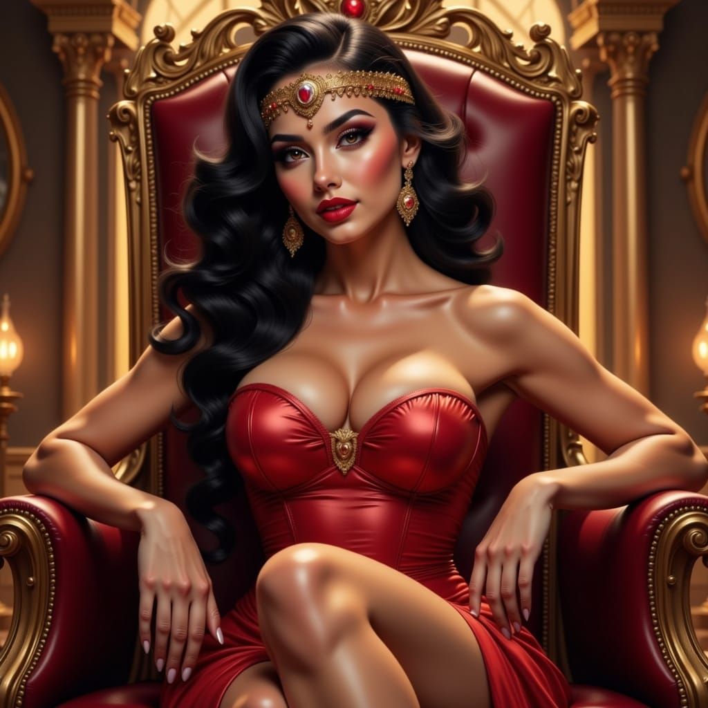 Hyperrealistic Photograph of a Majestic Queen on Throne