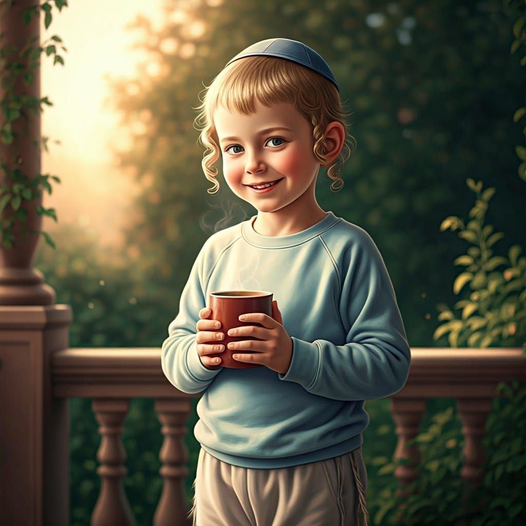 Whimsical Hasidic Boy in Morning Light