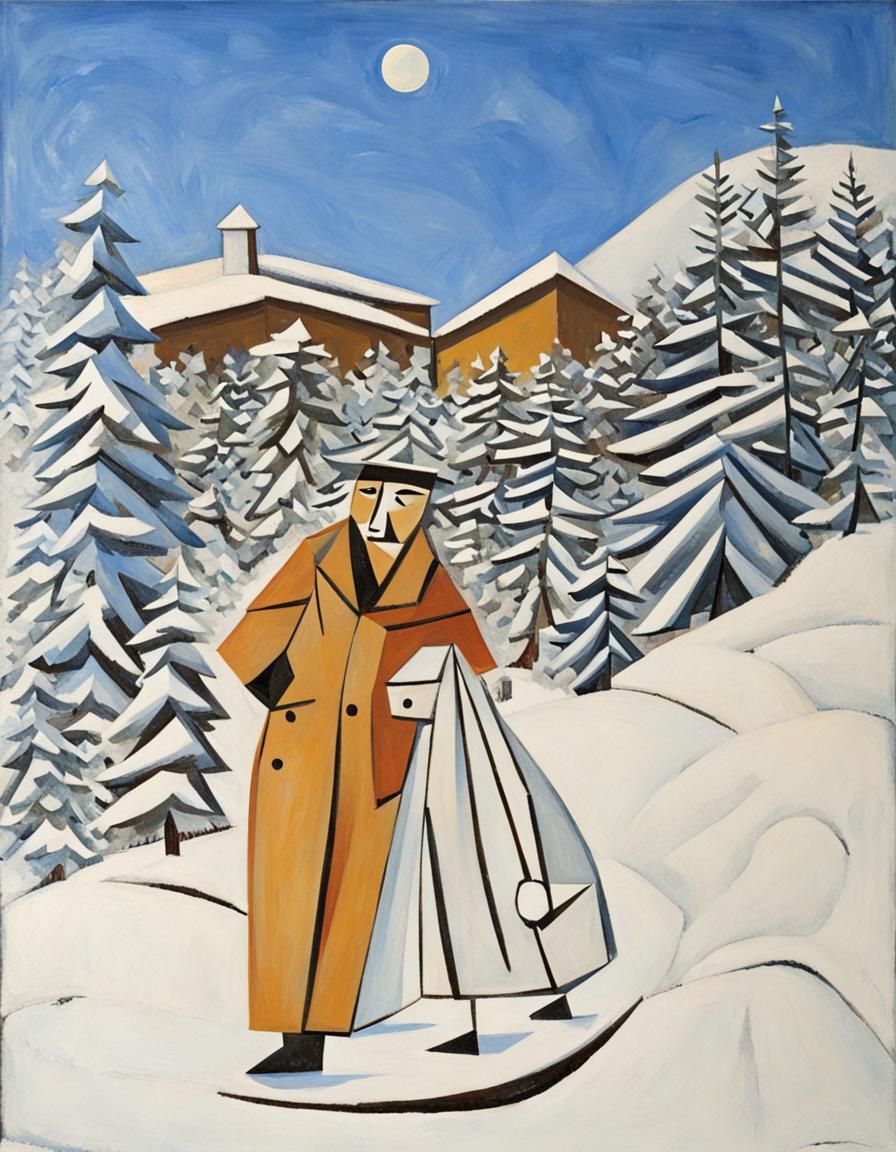 Cubist Snow Scene in Picasso Style