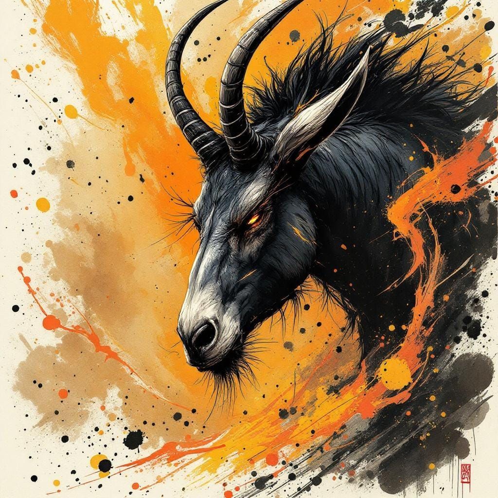 Expressive Ink Mule Illustration in Abstract Style