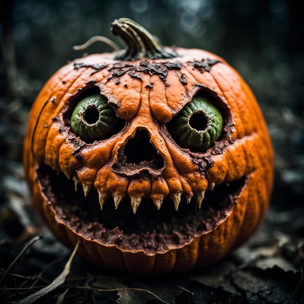 Decaying Jack-o'-Lantern: Swamp Horror Portrait