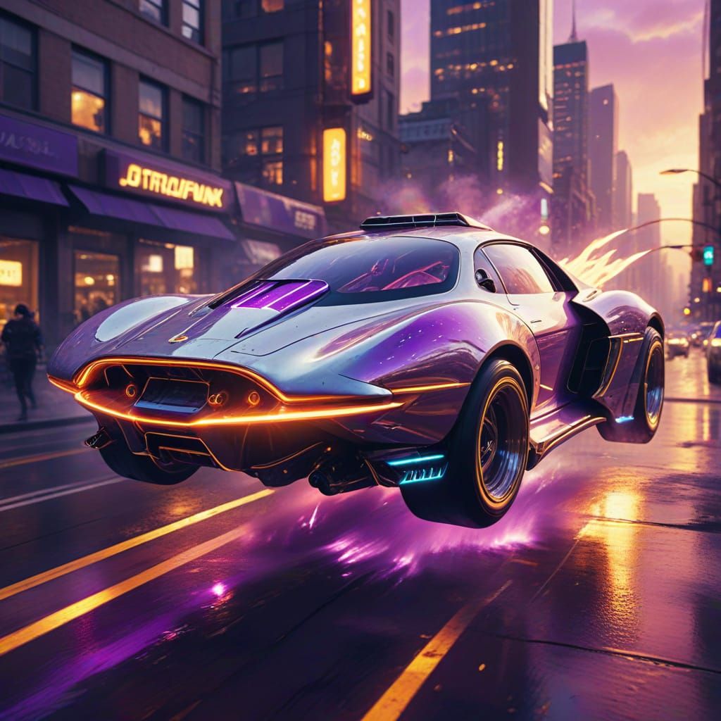Vibrant Atompunk Flying Car Takes to the Skies in Retro-Futu...