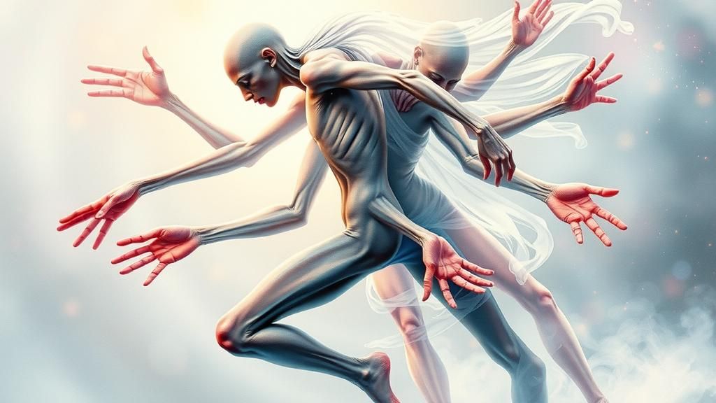 Surreal Transformation: Dreamlike Figure in Watercolor