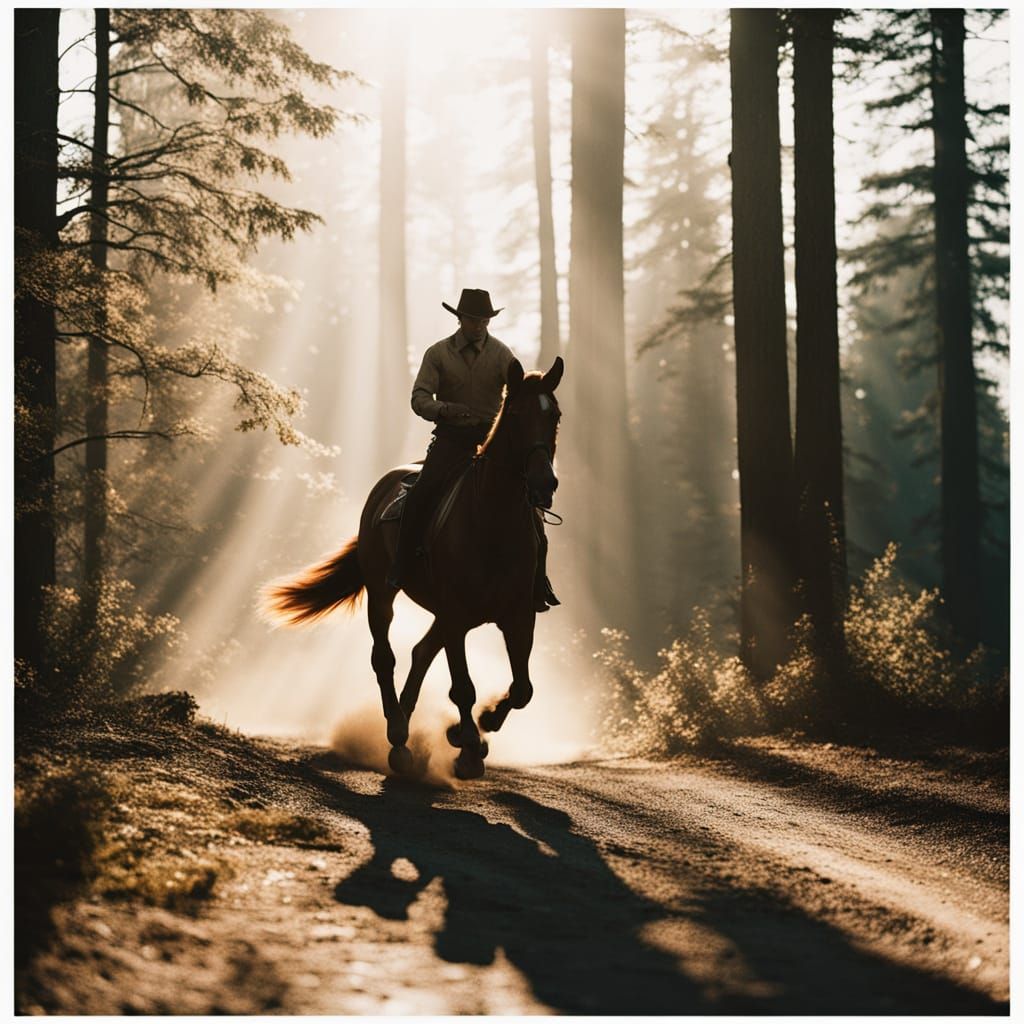 Swedish Warmblood Trotter Gallops Through Forest with Rider
