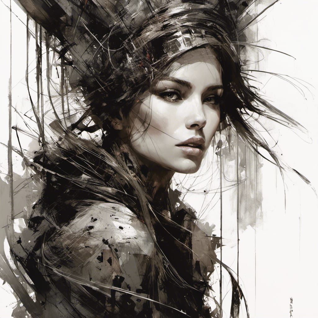 Woman in Abstract Crosshatch Line Art