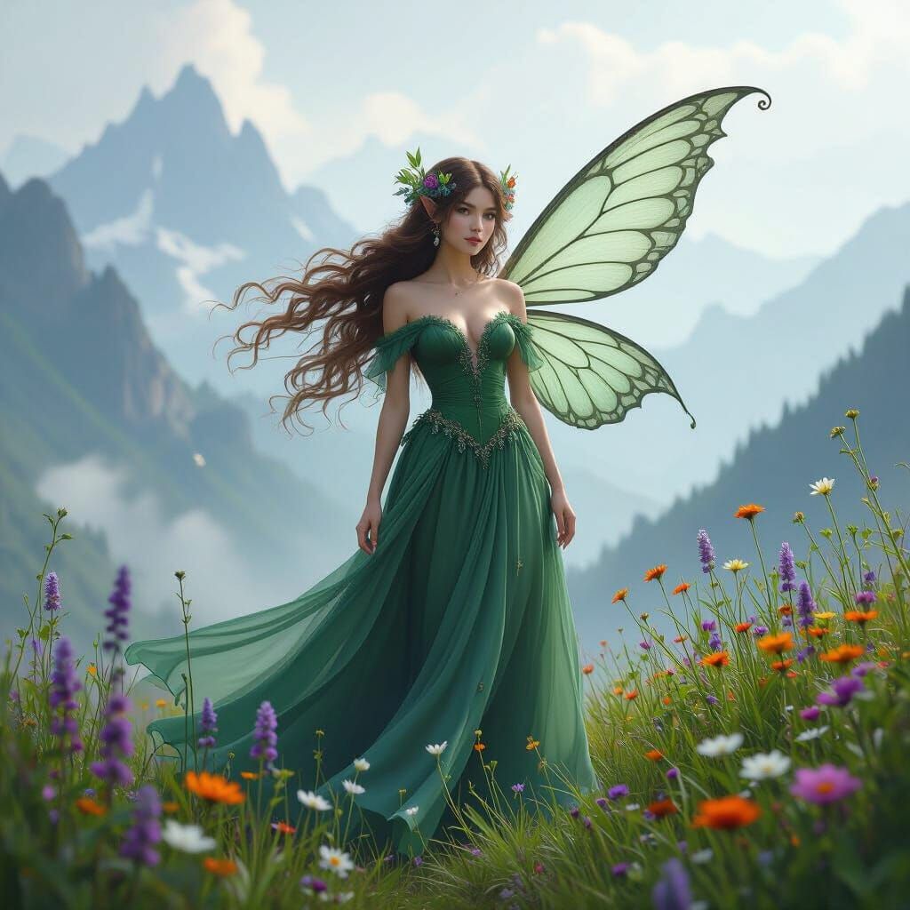 Misty Mountain Fairy in Dreamy Landscape