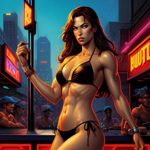 Bikini Model Striptease in Comic Book Style