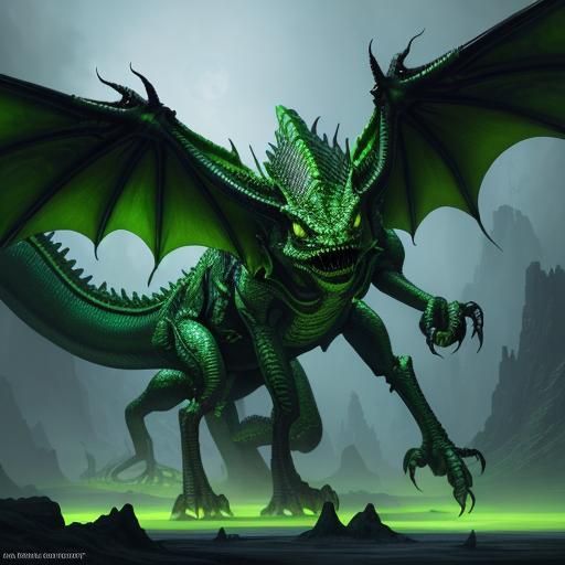 Acid Green Alien Dragon Concept Art