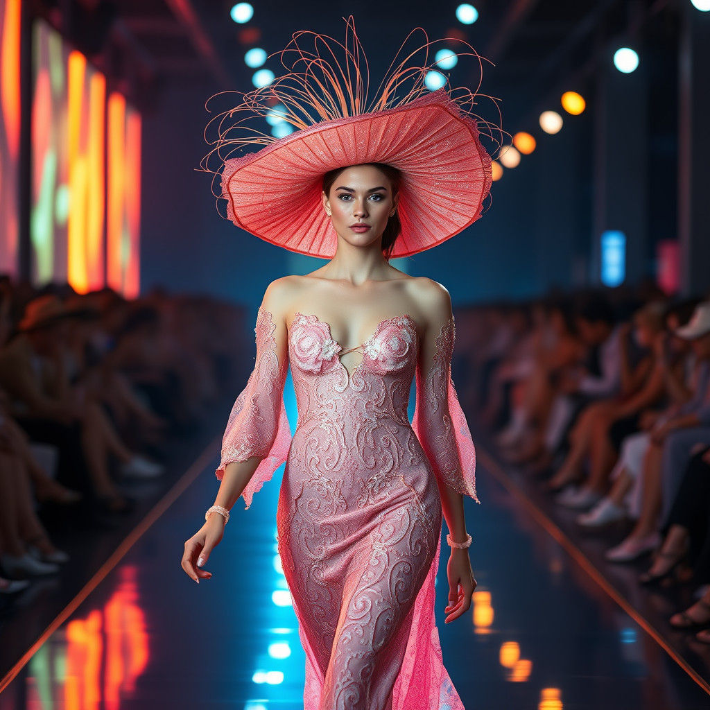 Fashion Model on Runway in Avant-Garde Outfit
