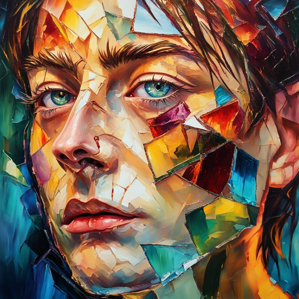 Surreal Portrait with Scars in Fauvist Style