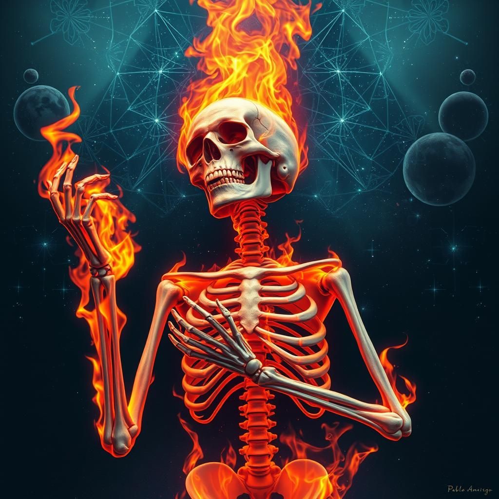 Flaming Skeleton Head Astral Illustration