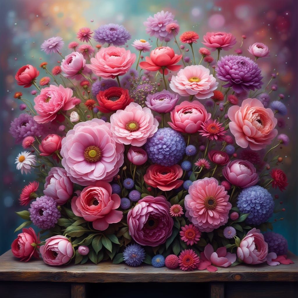 Vibrant Floral Bouquet in a Rustic Garden Setting