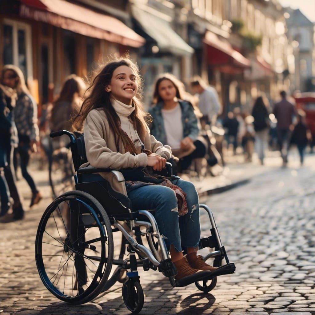 Hyperrealistic Woman in Wheelchair on City Street