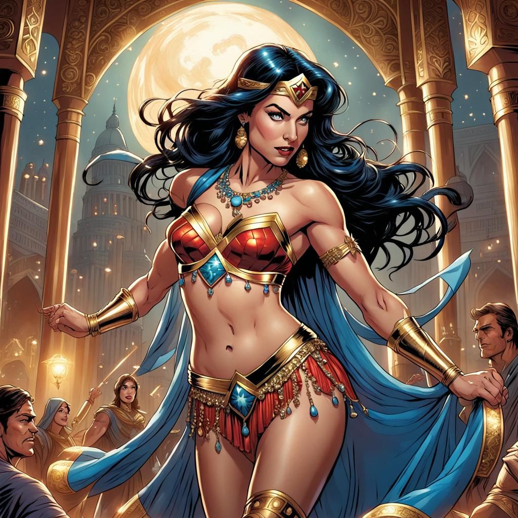 Wonder Woman Belly Dancer in Comic Book Art Style