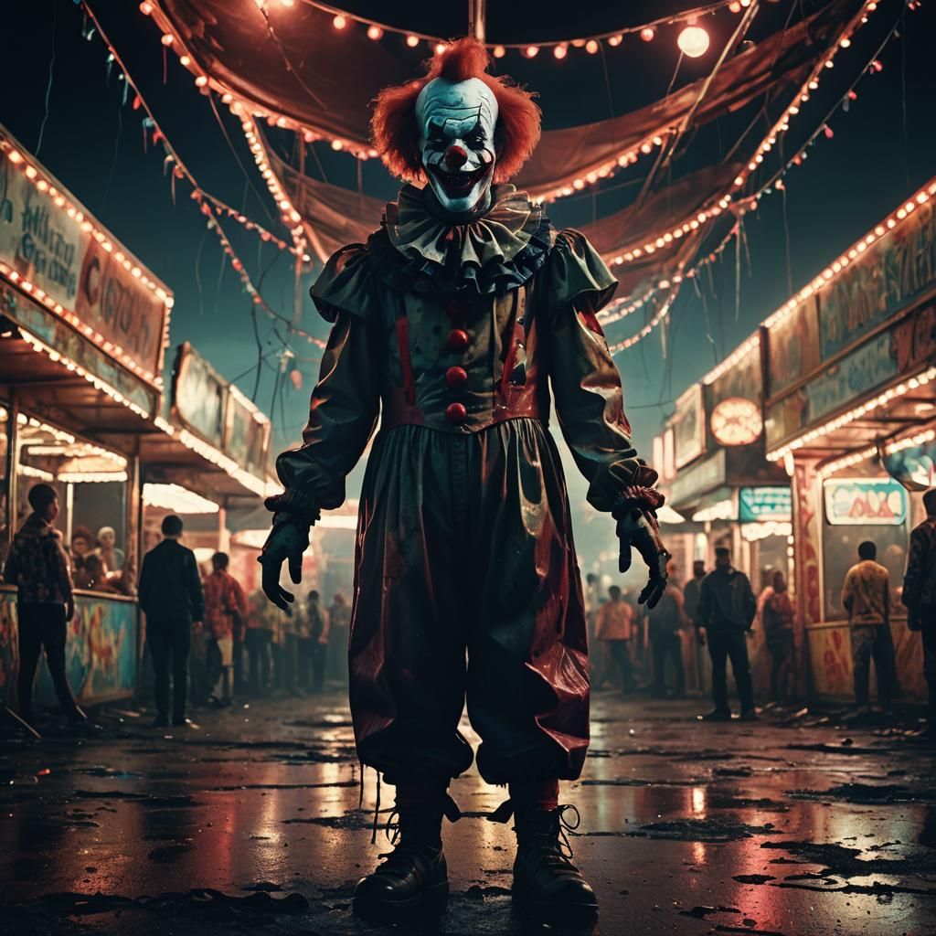 Eerie Carnival: Bloody Clown in Dark Surrealism