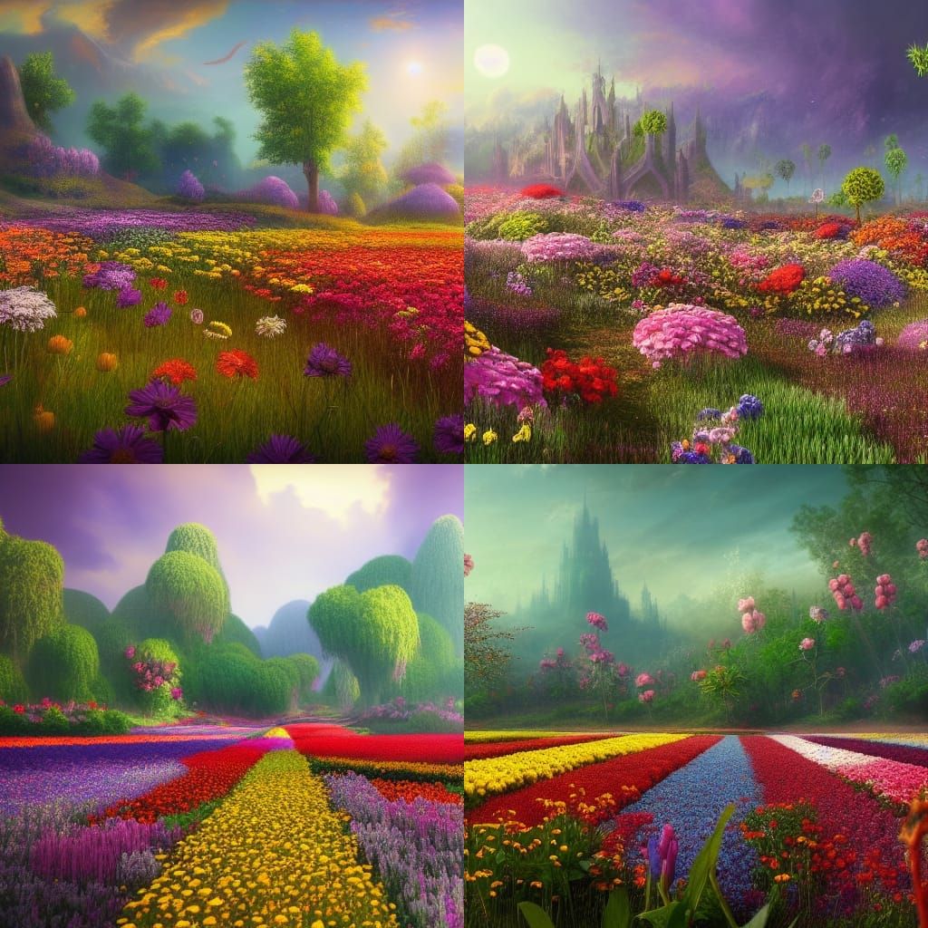 Exotic Flower Field in Detailed Matte Painting