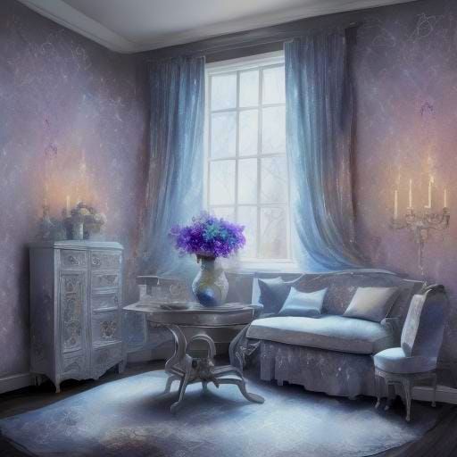 Periwinkle Bouquet Still Life with Silver Accents