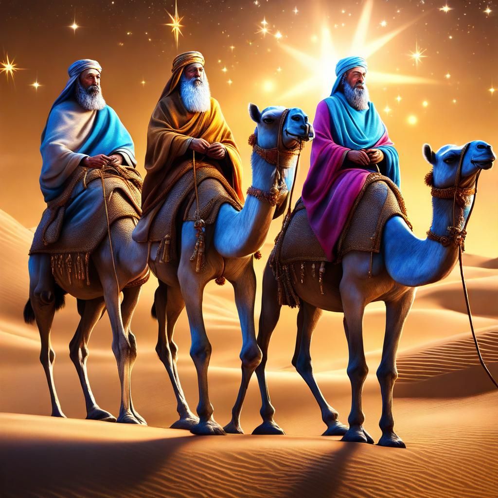 The Three Wise Men Following The Star To Jesus